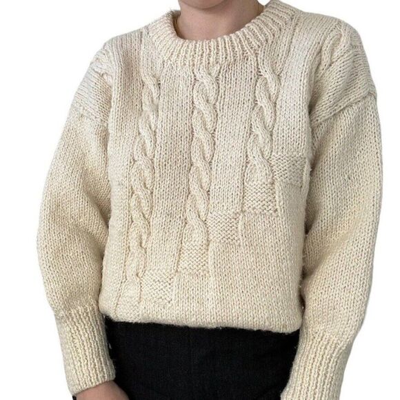 Vintage Country Knits Wool Hand Knit White Fisherman Sweater Made in New Zealand - Picture 5 of 9